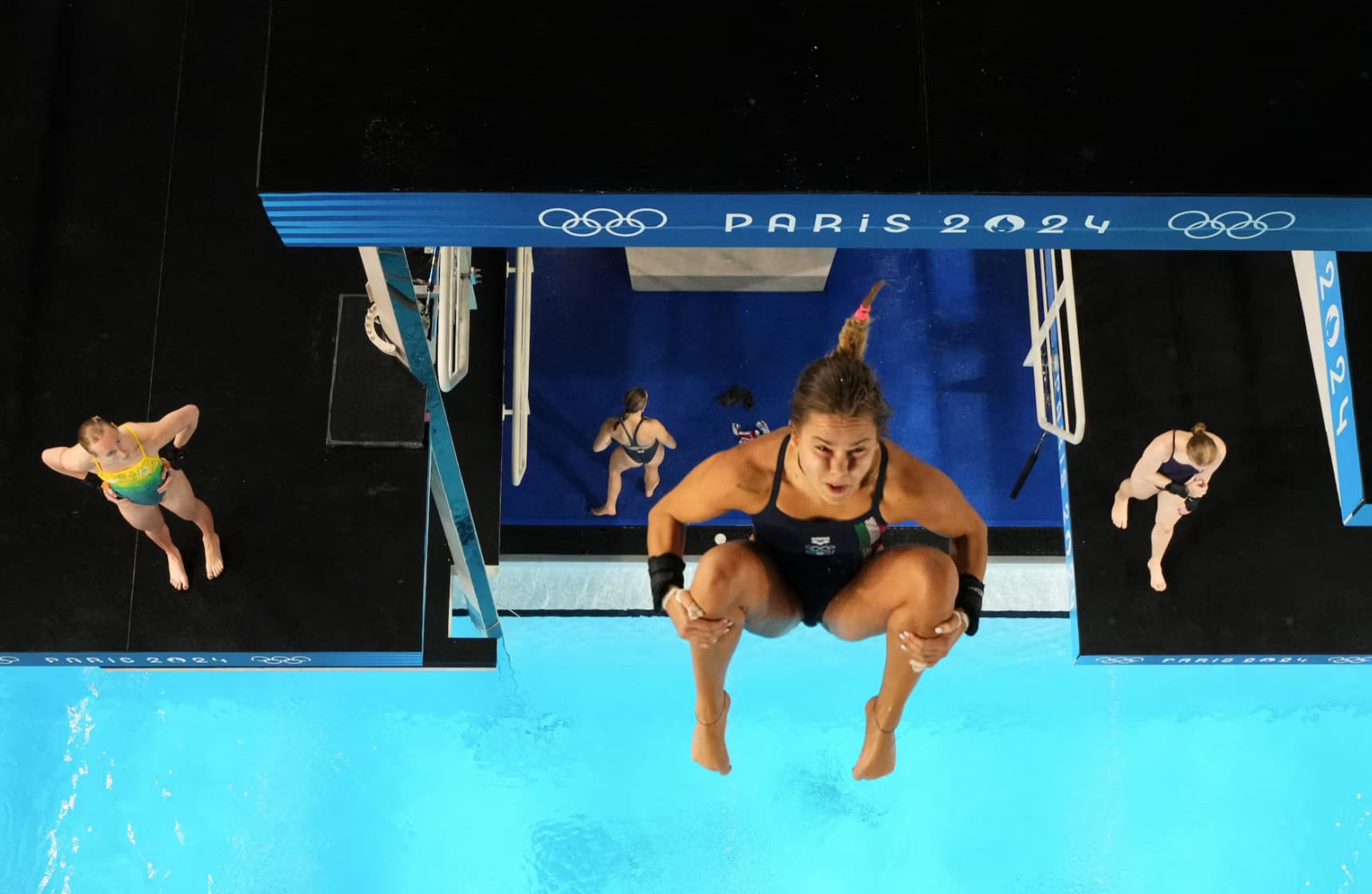 Italian diver Chiara Pellacani locked in while training a dive.